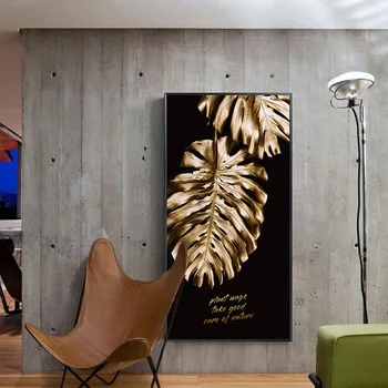 Šiuolaikinės Aukso Lapų Drobės Tapybos Didelis Plakatas ir Spausdinimo Gyvenimo Kambario, Miegamasis Šiaurės Juoda Nuotrauką Sienos Menas Namų dekoro