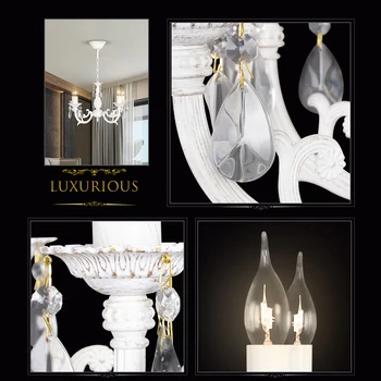 Šiuolaikinės Krištolo Sietynai Klasikinis Elegantiškas Žvakė LED Šviestuvo Baltos spalvos 5-priedai veltiniams, vilna lempa Lempos Šviesą Lubų Šviesos, skirtą Kambarį Namuose