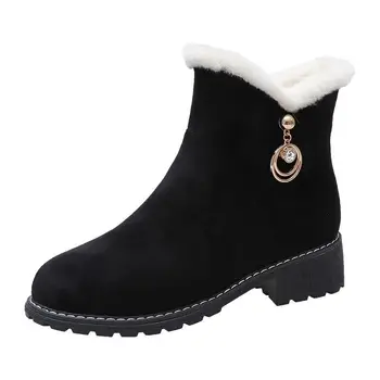 Žieminiai šilti batai moteriški medvilniniai bateliai 22.5-25 cm, ilgis Šone užtrauktukas suede motina batai plius aksomo storio sniego batai 2 spalvos