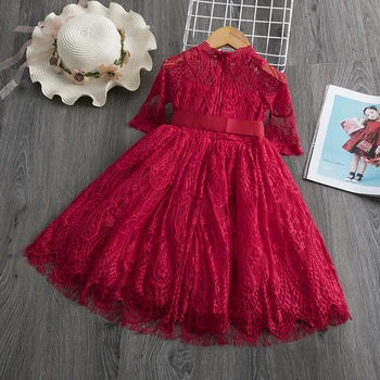Žiemos Baby Girl Dress Raudonos Kalėdų Nėrinių Šalis Kostiumas Vaikams Mažoji Princesė Mergina Drabužius ilgomis Rankovėmis, Vaikų Drabužiai, 8T