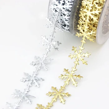 （10meters/rolll）Dirbtinė oda auksas, sidabras snaigės juostelės nėriniai Kalėdų šventė dekoratyvinis ultragarso iškilumo juostelės