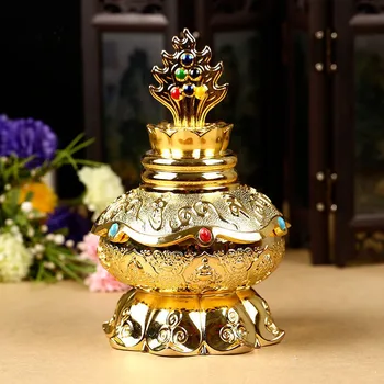 12cm Metalų Lydinio, Aukso Moni Tibeto Tranic Gausybę Budistų Branginama Butelis,Šventykla Išleisti Papuošalai