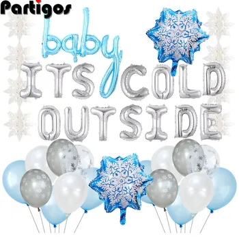 1set Baby lauke Šalta Papuošalai Mėlynos spalvos Snaigės Balionas Snaigės Popieriaus Girliandą Žiemos Šalies Baby Shower Gimtadienio Tiekimo