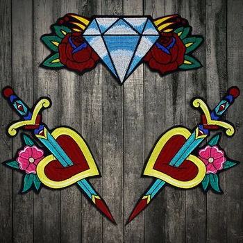 1set Kaukolė Gėlių Diamond Drabužius Pleistras Kardas Širdies Gėlių Aplikacijos 