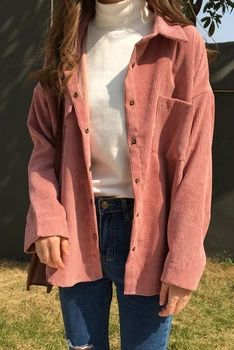 2 spalvų 2018 m. pavasarį ir rudenį Laisvi Marškinėliai korėjos Kietas Palaidinė ilgomis Rankovėmis Velvetas palaidinės Moterims Topai outwear paltai C6016