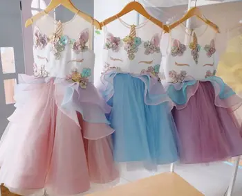 2018 Naują Atvykimo Šifono Vienaragis Vaikų Mergaičių Suknelė 3D Animaciją Vienaragis Oficialų Tutu Rankovių Vasaros Suknelė Suknelė Inscenizacija Šalis