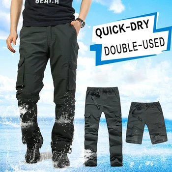 2019 Naujas Vyrų Krovinių Kelnės Quick-dry Dukart naudojamas Kelnės Elastingos Juosmens Nuimamas Pėdų Prarasti Tiesiai Vandeniui Kelnės