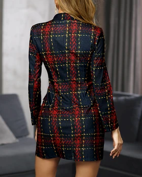 2020 M. Rudens Žiemos Dizaino Seksualus Mados Moterims, Elegantiška Mini Suknelė Dryžuota Tinklelis Dvigubo Breasted Švarkas Suknelė