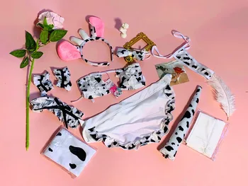2020 Naujas Cos Karvė Cosplay Kostiumas Maid Tankini Bikini maudymosi kostiumėlį Anime Mergaičių maudymosi Kostiumėliai, Drabužiai Lolita Liemenėlė ir Juosmenėlės Nustatyti Kojinės