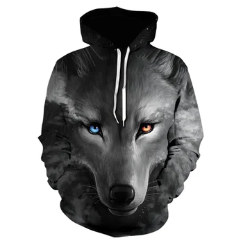 2020 Naujas Wolf 3d Spausdinimo Gyvūnų Kietas Juokinga Hoodie vyriški ilgomis Rankovėmis Rudens Ir Žiemos Vyrų Mados Palaidinukė Hoodie Striukė
