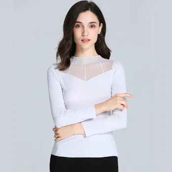 2020 Ponios Šifono vientisos Spalvos, Tuščiavidurė Long Sleeve T-shirt Naujas