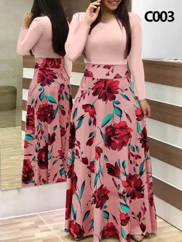 2020 karšto pardavimo moterų vasarą ir rudenį padidinti dydžio trumpas, ilgas rankovėmis apvalios kaklo atsitiktinis gėlių retro ilga suknelė Vestidos