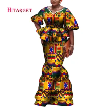 2020 m. Naujo Dizaino Afrikos Dashiki Moterų V-kaklo Sijonas Nustatyti Gamtinių heidi bazin Riche Afrikos Mados Drabužių Medvilnės Plius Dydis WY6117