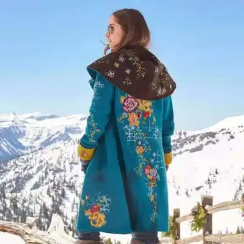 2020 m. rudens ir žiemos naujas moterų vidutinio ilgio išspausdintas viršų ilgomis rankovėmis vilnonis paltas