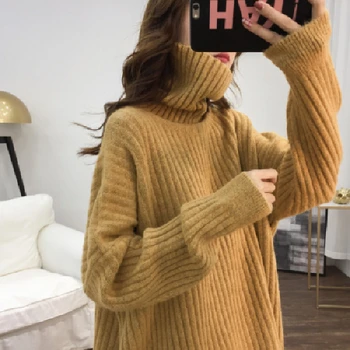 2020 m. Žiemos Naujų korėjos Versija Moterų Golfo Hoodie Džemperis Šiltas Megztinis Atsitiktinis Palaidų su Peties Rankovės Šilumos Megztinis