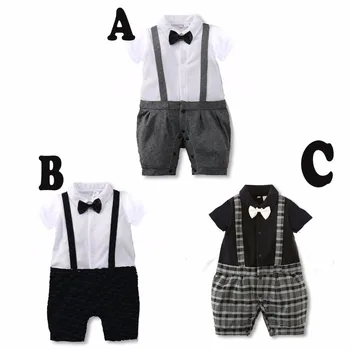 2020 metų Vasaros stiliaus berniuko drabužių rinkinį, trumpomis rankovėmis, Kaklaraištis, džentelmenas tinka kūdikiams Kūdikiams, kūdikių drabužių pilka