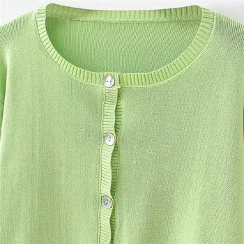 2020 metų vasaros moterų naujų mažų šviežių apvalios kaklo, ilgomis rankovėmis krūtinėmis vientisos spalvos megztas megztinis + dirželis viršų