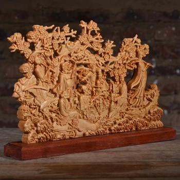 21CM Mitologinių Aštuonių Immortals Medienos Statula, Eight Immaculates Kirsti Jūros Dvipusis Raižyti Namų dekoro