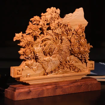 23cm Aukso gaidys Medienos statula Dvipusis Raižyti Tuščiaviduriai Namų deocr Baldai, medienos Menų ir Amatų Figūrėlės
