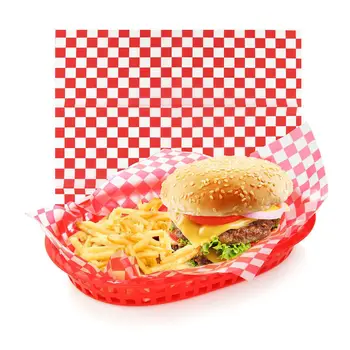 24pcs Vienkartinių Pakuočių Popieriaus Hamburger Raudona ir balta Languotas Vaško Popieriaus Patikrinti Greito Maisto Krepšelio Įdėklai 12