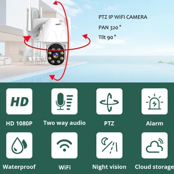 2MP, IP Kamera, Wifi Garso Speed Dome PTZ Saugumo Fotoaparato infraraudonųjų SPINDULIŲ Naktinio Matymo P2P Wireless CCTV Camara su SD Kortelės lizdas