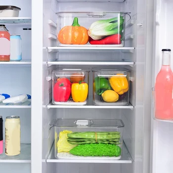 2vnt Šaldytuvas talpinimo Aišku, Vaisių, Daržovių Nutekėjimo Konteineriai su Dangteliu Virtuvės Šaldytuvas Organizatorius