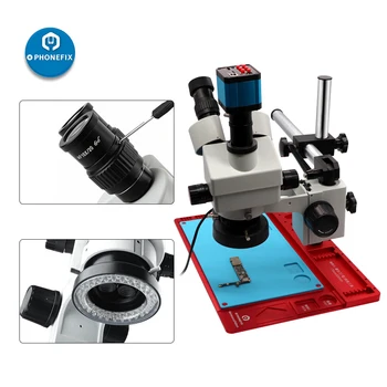3.5 X-90X vienu metu-židinio Zoom Trinokulinis Stereo Mikroskopas, VGA, HDMI Skaitmeninis Fotoaparatas Vaizdo Mikroskopu Telefono MIKROSCHEMOS, Mikroschemų Litavimo