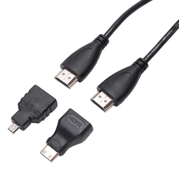 3 in 1 HDMI Mini & Micro HDMI V1.4 Konverteris Adapterio Kabelis, Juodos Spalvos, 0,5 M