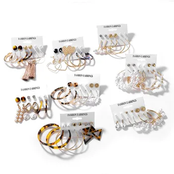 32 stilių Karšto Pardavimo Madingi Auskarai iš Akrilo Dirbtiniais Pearl Ratas Kutas Earings 6-Piece Set mados earing moterų didmeninės