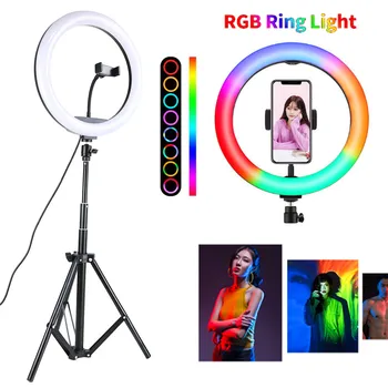 33 cm RGB Fotografijos Žiedas, Šviesos, Vaizdo Šviesos Trikojis Laikiklis Stovėti Pritemdomi Selfie Lempa Gyventi Tiktok Foto Studija RGB Apšvietimas