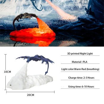 3D Atspausdintas LED Ugnies Drakonas Lempos Nuotaika Naktį Šviesos Įkrovimo Minkšta Šviesa, Miegamojo Kempingas, Žygiai Dekoras