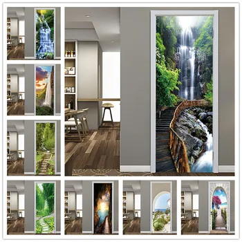 3D Gamtos Kraštovaizdžio Kriokliai Tapetai Durys, Sienos Lipdukas Gyvenamasis Kambarys, Virtuvė, PVC Lipnios Vandeniui Plakatus, Ant Durų