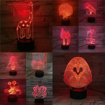 3D LED Lempa, Skaidri Akrilo Naktį Šviesos USB Palieskite Jutiklio Vaikų Mielas Animacinių filmų Žaislas Gyvūnų Spalvotų Lempa, Stalas Vaikams Metu