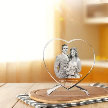 3D Lazeriu Graviruotas Kristalų Foto Rėmelis su Stovu Širdies Formos Meilės Stiklo Nuotrauką cadre Albumus dovanos valentino diena Vestuvės