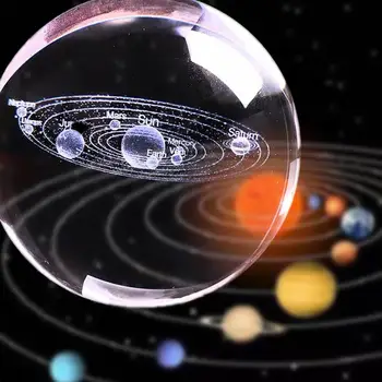 3D Saulės Sistemos Krištolo Rutulį su Šviesos Bazės Planetų Stiklo Kamuolys Graviruotas Pasaulyje Mini Modelis, Namų Dekoro Astronomijos Dovana