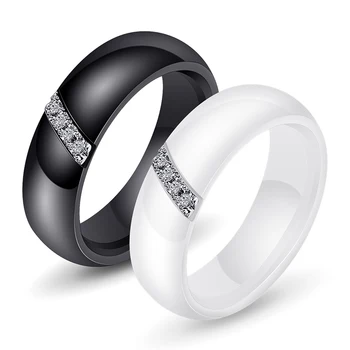 3mm Pločio Balta ir Juoda Keraminiai Moterų Žiedai Kuponai Žiedas su Kristalais Mados Vestuvės Vestuvinis Žiedas