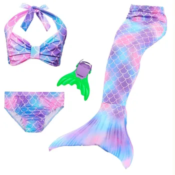 4 gabalas Bikini Komplektas Swimmable Vaikų Undinėlės Uodegos Su Monofin Mergaičių Vaikai Mergina Plaukimo Undinėlės Uodega