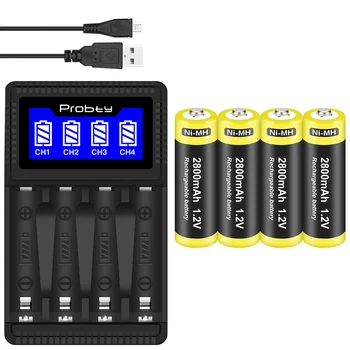 4x AA AAA Ni-MH Baterija + Kroviklis AA AAA Skaičiuoklė/Player/Remote control/Žaislai/Garsiakalbio/Fotoaparatas