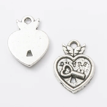 50 vienetų retro metalo cinko lydinys Heart lock pendant į 