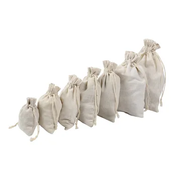 50pcs Baltos Medvilnės Papuošalų laikymo krepšys,Gamtinių už kanapės Dovaną-Saldainių maišelį,Vestuvės Favor Dėklas Dovanų Saugojimo krepšiai
