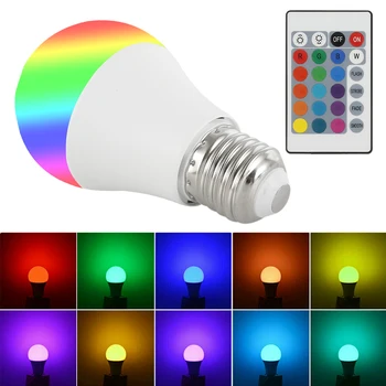 5W RGB LED Lemputės Šviesos 8Modes 16Colors RGB Šviesos Lemputės Lampada Permainingi Spalvinga LED Lemputę, Lempa Su infraraudonųjų SPINDULIŲ Nuotolinio Valdymo