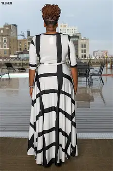 5XL Afrikos Suknelės Moterims Dashiki Afrikos Drabužių Mados Baseino Riche Padėties nustatymo Spausdinti ilgomis Rankovėmis Juoda Balta Afrika Suknelė