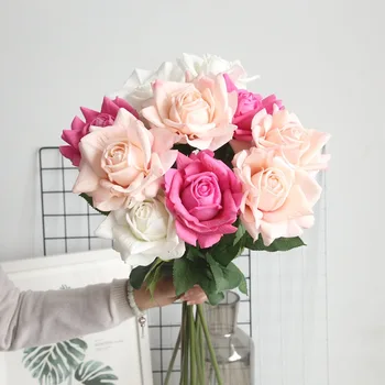 5vnt/daug 12cm Dekoro Rose Dirbtinės Gėlės Šilko Gėlės, Gėlių Latekso Nekilnojamojo Touch Rose Vestuvių Puokštė Namuose Šalis Dizainas Gėlės