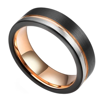 6mm Rose Gold & Black Volframo Karbido Žiedas Moterų Vestuvių Žiedas Poros Sužadėtuvių Juosta Šepečiu Apdaila Išdrožomis Comfort Fit