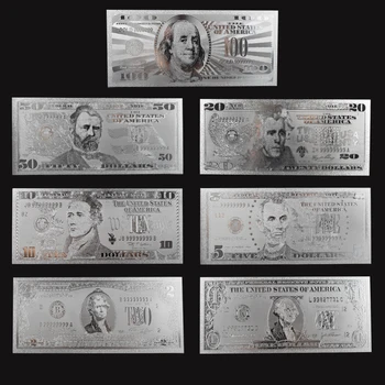 7 VNT/Set Sidabro Apdaila USD Dolerių Banknotų Kolekcija