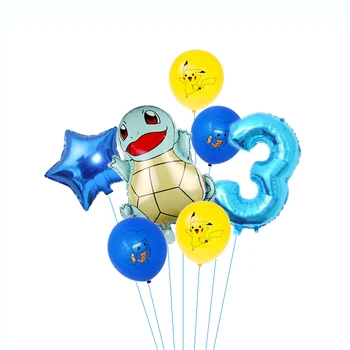 7 vnt Pokemon Pikachu Jenny Vėžlys Aliuminio balionas Latekso balionas vaiko gimtadienio dekoravimas Balionas apdailos žaislas