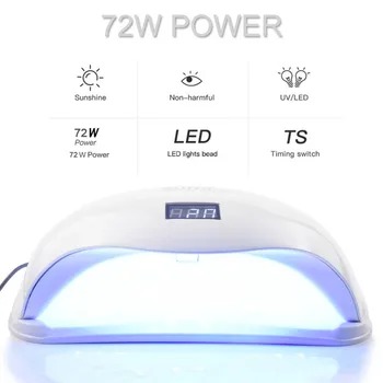 72W SUN5 Pro UV Lempa, LED Nagų Lempa Nagų Džiovintuvas Visi Geliai lenkijos Saulės Šviesos, Infraraudonųjų spindulių Jutikliai, 10/30/60s Laikmatis Smart Manikiūro