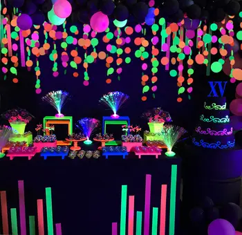 78ft Neon Popieriaus Girliandą Apskritimo Taškus Kabinti už Gimtadienio, Vestuvių Dekoracijas, Juodos Šviesos Reaktyvus UV Švyti Grupė (6 Pakuotėje)