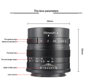 7artisans 55mm F1.4 Didelės Diafragmos Portretas, Rankinis Fokusavimas Mikro Kamera, Objektyvas Tinka Canon EOSM sony E-Mount Fuji FX objektyvas Suma