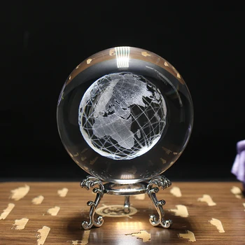 8cm 3D Žemės Lazeriu Graviruotas Krištolo Rutulį Stiklo Pasaulyje Namų Puošybai Kristalų Amatų Srityje Ornamentu